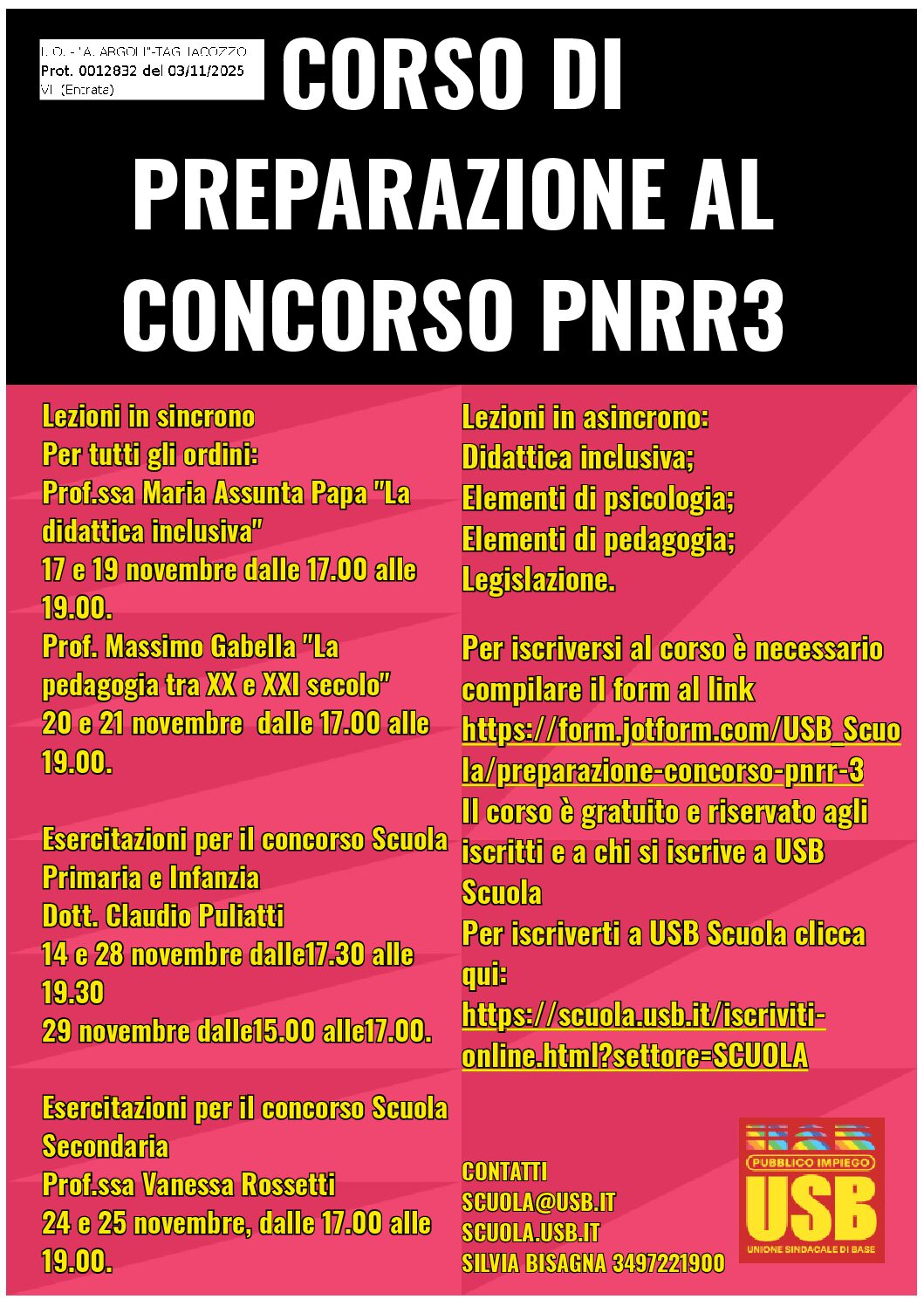 Prot. n. 12832 del 03 11 2025 timbro_USB Scuola - corso di preparazione al concorso PNRR3